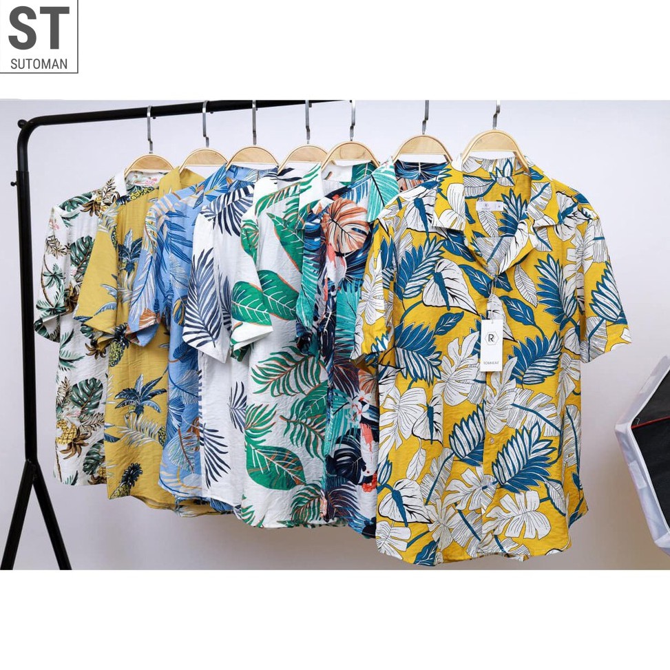 [Mã FAMAYMA2 giảm 10K đơn 50K] Áo Đũi Sơ Mi Lụa SUTOMAN Có Cổ Mềm Mịn Mặc Nhóm Đi Biển LINEN Hoa Lá AD50