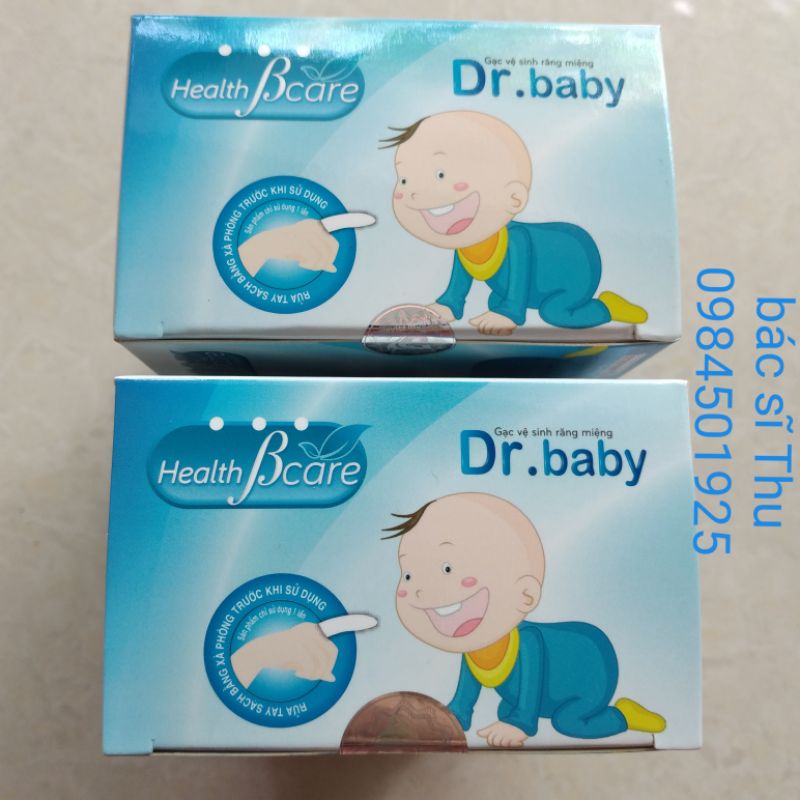 Gạc vệ sinh răng miệng Dr.baby (hộp 30gói) Dr Baby dịch chiết trà xanh- lá hẹ NaHCO3 Xylitol bảo vệ lưỡi-nướu-răng miệng