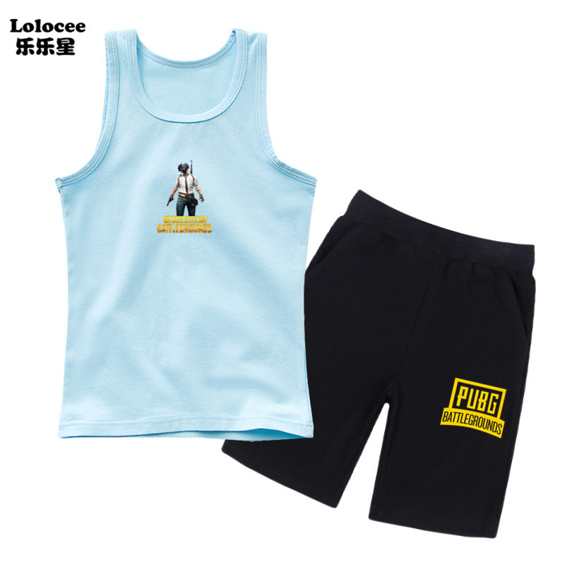 PUBG Boys Gamer Graphic T-Shirt Set Trẻ em Xe tăng không tay và Quần short 2 mảnh Bộ trang phục