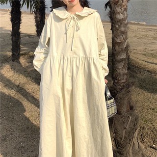 Mã 01: váy babydoll dài tay màu bê