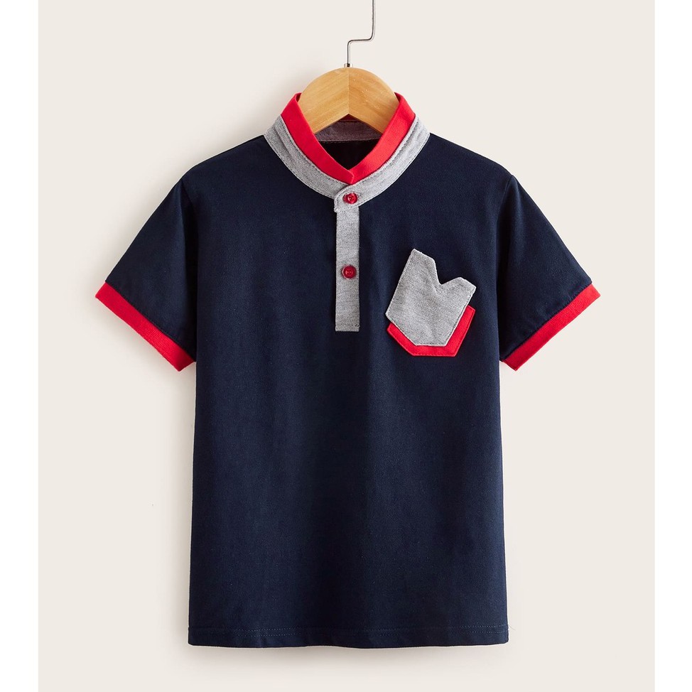 2-16 Years Kids T-shirt Boy polo shirt stand collar Pocket 100% Cotton Korean Fashion Ready Stock