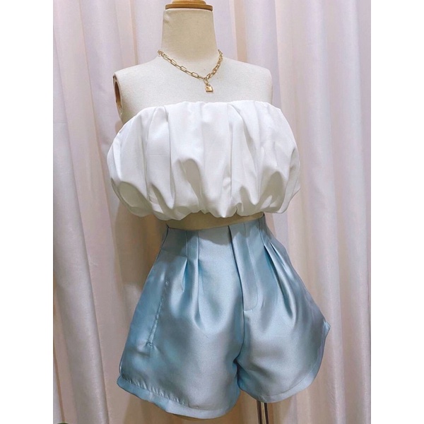 [Mã FAMARAL2 giảm 10K đơn 50K] SET QUẦN SHORT XANH ÁO ỐNG BÍ TRẮNG XẾP NHÚNG SEXY KÈM ẢNH THẬT