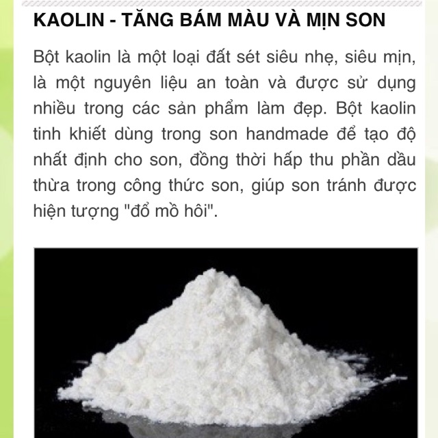 Bột kaolin tăng bám màu mịn son - nguyên liệu làm son