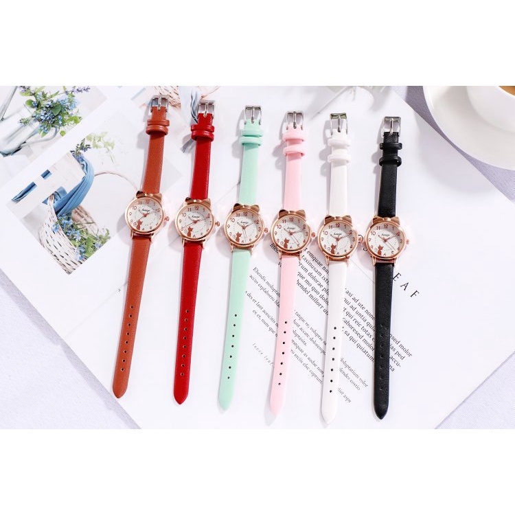 Đồng hồ thời trang nữ mặt mèo dây da tổng hợp yuhao PKHRYU010-1