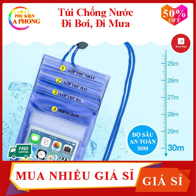 [Mua 5 cái Giá Sỉ] Túi Chống Nước Điện Thoại Đựng Giấy Tờ, Bóp Ví Đi Biển, Đi Mưa, Đi Bơi không lo bị ướt