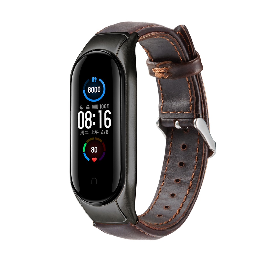 Dây Đeo Da Ngựa Cho Đồng Hồ Thông Minh Xiaomi Mi Band 5 Miband 5
