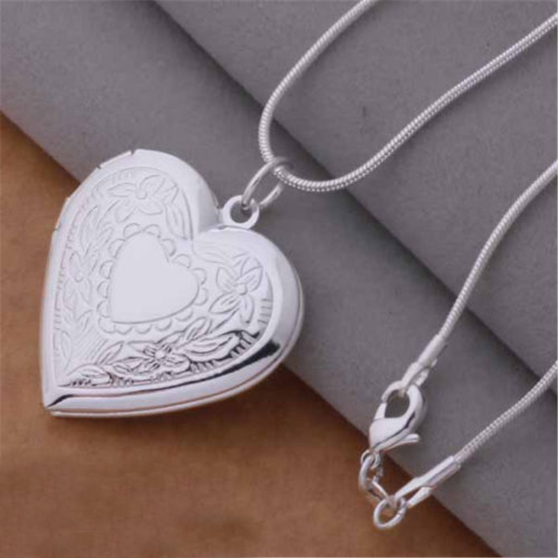 Silver Heart Locket Photo Pendant Necklace Birthday Anniversary Valentine Gift