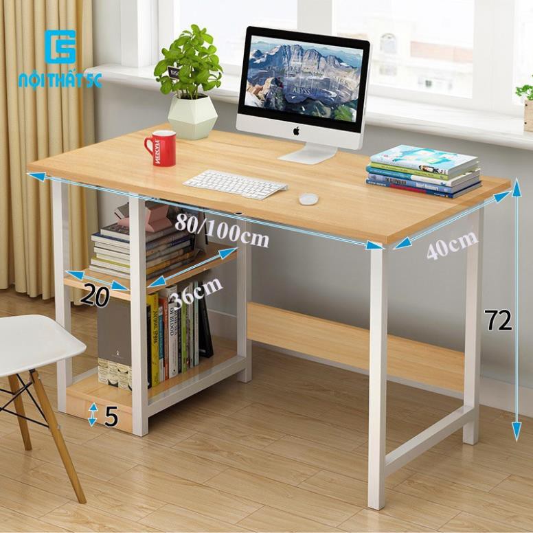 [SALE SỐC] Bàn làm việc liền giá sách chân thép sơn tĩnh điện mặt gỗ MDF phủ Melamine [Freeship 10k]