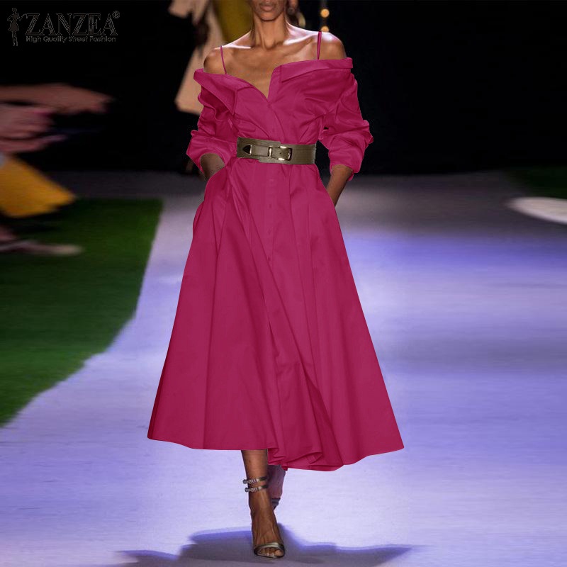 Đầm nữ ZANZEA trễ vai không tay thời trang cổ điển phong cách Âu Mỹ cho nữ