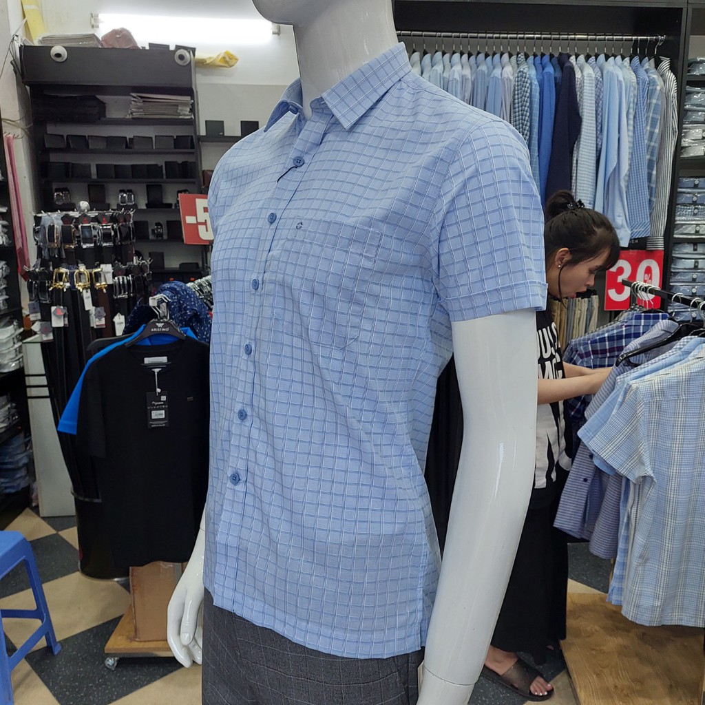 Áo Sơ Mi Nam Ngắn Tay Owen BA22540NT Sơ Mi Cộc Tay Công Sở Cao Cấp Màu Xanh Kẻ Caro Vải Sợi Tre Dáng Body Fit Tà Bằng | BigBuy360 - bigbuy360.vn