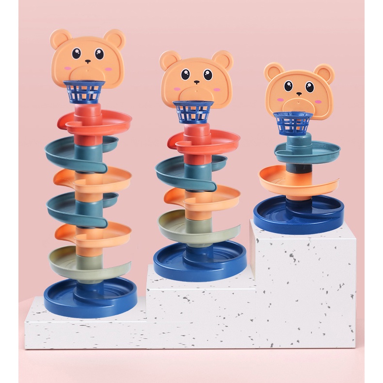 Thả bóng xoay tròn, đồ chơi cầu trượt thả bóng xoay tròn đồ chơi vận động cho bé