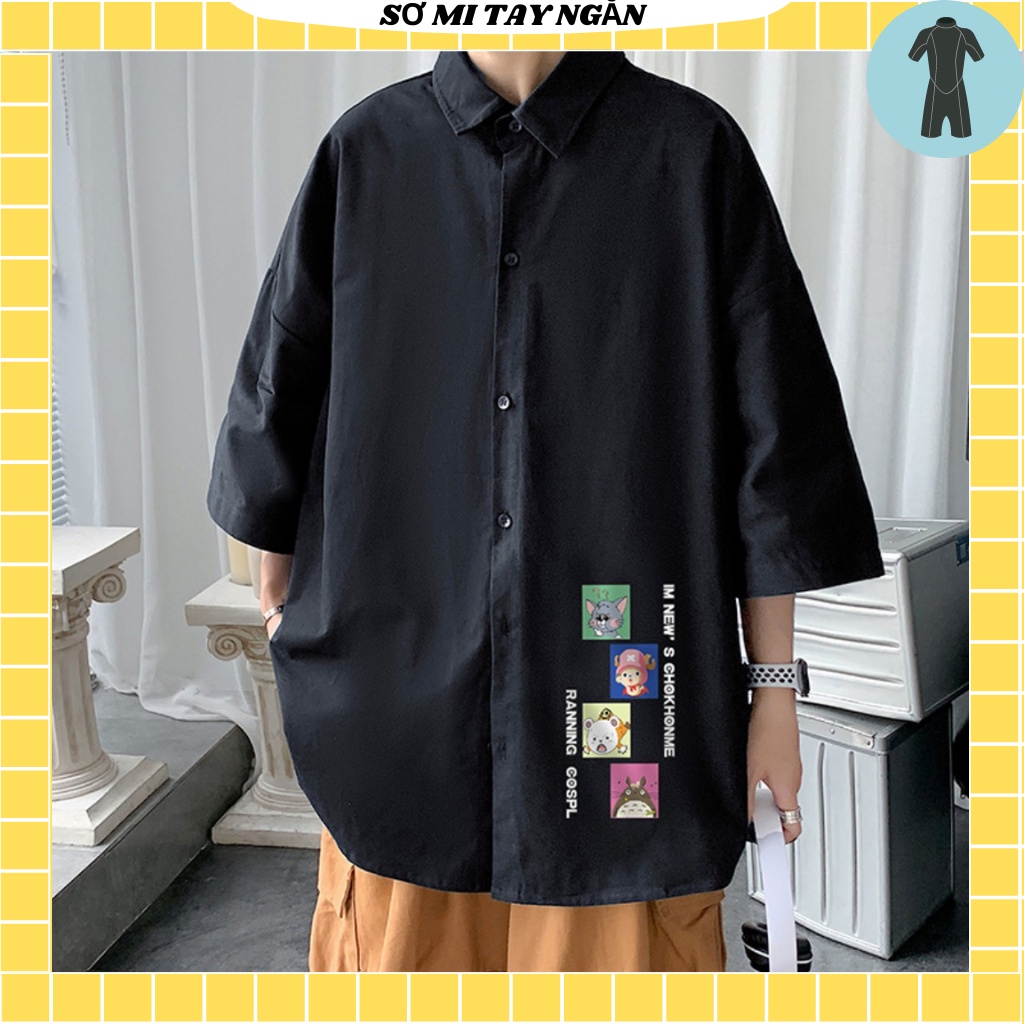 Sơ mi tay ngắn from rộng unisex nam nữ , sơ mi nam nữ vải voan lụa mịn mát free size 40kg - 70kg