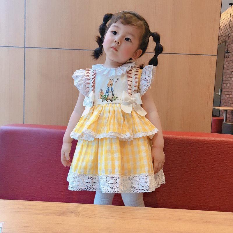 Đầm Công Chúa Tay Ngắn Họa Tiết Kẻ Sọc In Hình Thỏ Peter Phong Cách Lolita Mùa Hè Cho Bé Gái