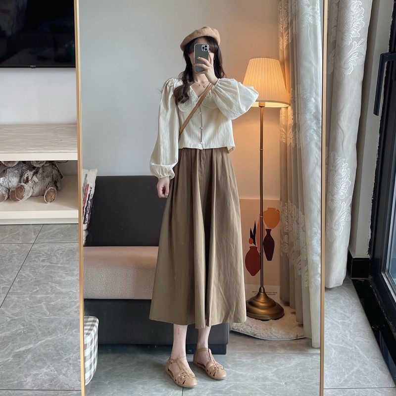 Set áo và chân váy chữ A phong cách mùa thu Pháp thanh lịch