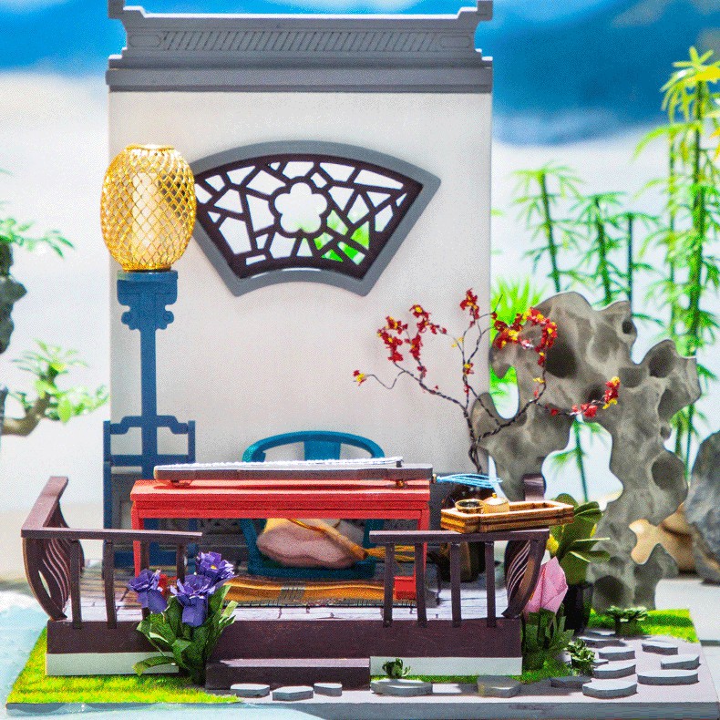 Mô hình nhà DIY Doll House Ancient House Kèm Đèn LED, Bộ dụng cụ và Keo dán