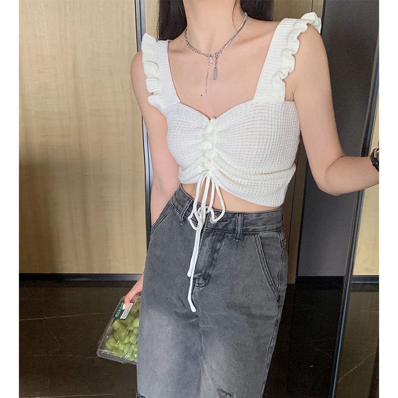 Áo Hai Dây Dáng Ngắn Phong Cách Hàn Quốc Thời Trang Mùa Hè Cho Nữ
