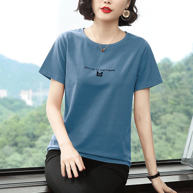 Áo thun tay ngắn cổ tròn plus size cho phụ nữ trung niên
