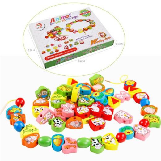 Đồ chơi xâu hạt gỗ mịn động vật hoạt hình ghép cặp đôi