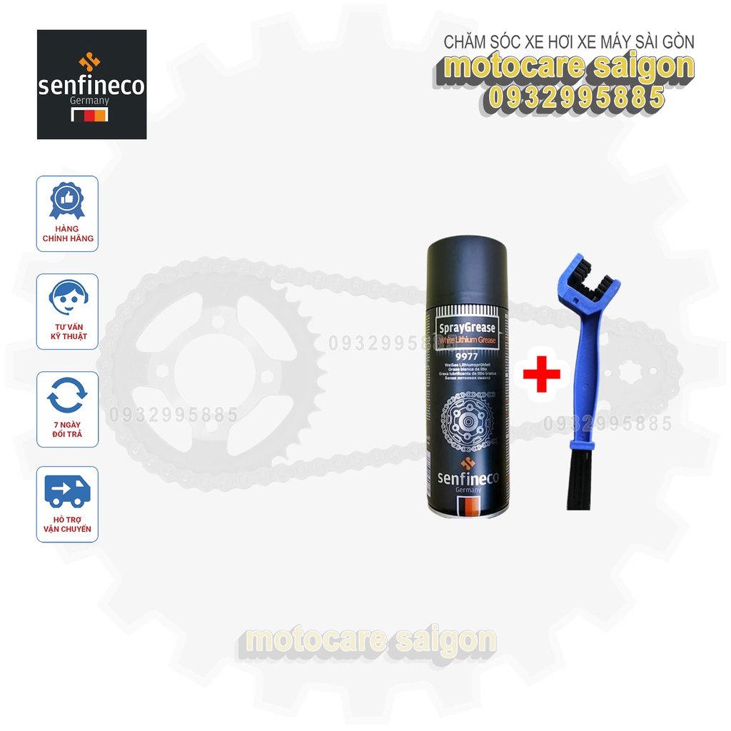 Combo Xịt Dưỡng Sên Senfineco 9977 White Lithium Grease Mỡ Bò Trắng Senfineco 450ml, Senfineco 9924