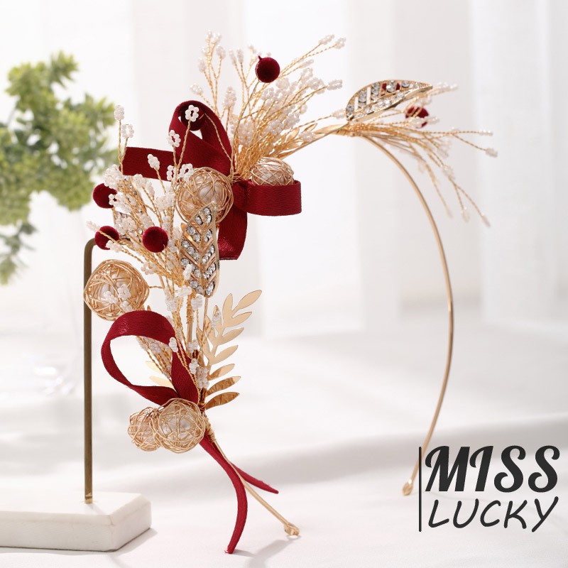 Băng đô cài tóc đính đá và ngọc trai giả thiết kế sang trọng làm đẹp cho nữ