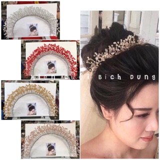  🌈🌈 Phụ kiện cài tóc cô dâu - Băng đô pha lê xù