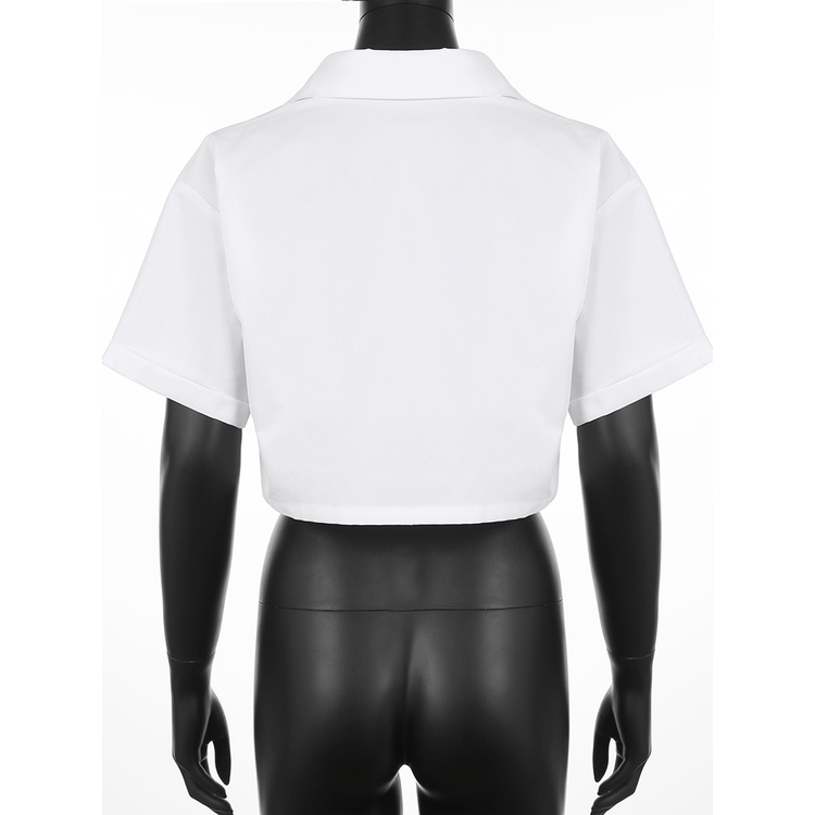 Áo Thun Tay Ngắn Cổ Chữ V Khoét Sâu Có Túi Quyến Rũ Màu Trắng Trơn Dễ Phối Đồ Cho Nữ