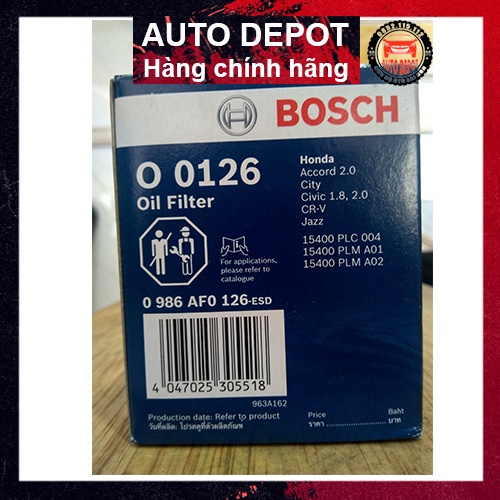 Lọc nhớt động cơ ô tô BOSCH 0126 chính hãng cho dòng xe ô tô Honda City Civic
