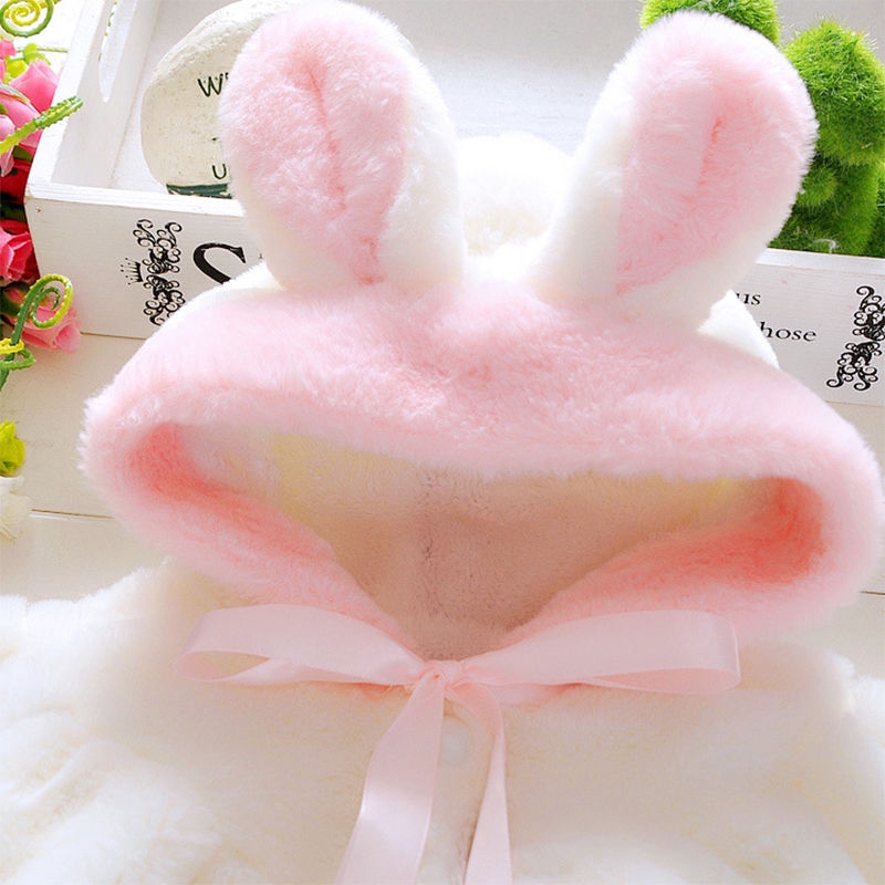 Áo khoác lông mũ tai thỏ dáng rộng đáng yêu cho bé gái chất siêu mềm