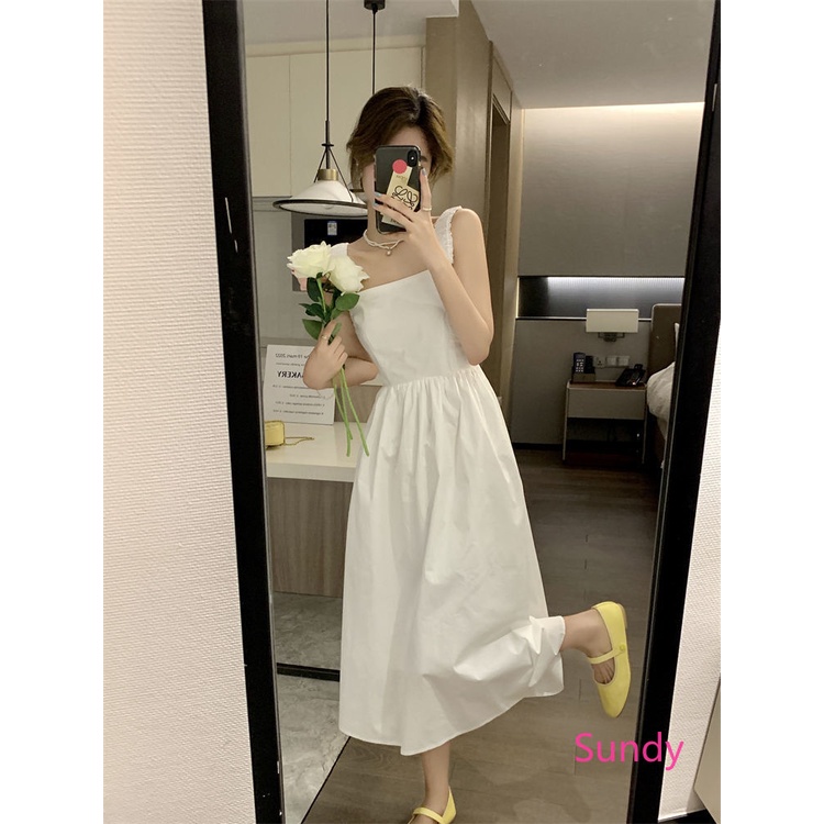 Đầm Hai Dây Màu Trơn Thời Trang Mùa Hè Cho Nữ