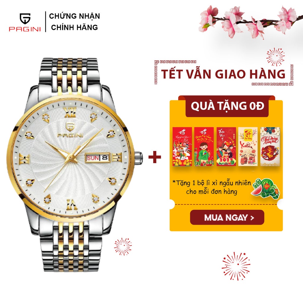 Đồng Hồ Nam PAGINI PA5588 Dây Thép, Kim Loại Không Gỉ Cao Cấp Mặt Đính Đá Kim Dạ Quan - Hàng mới về