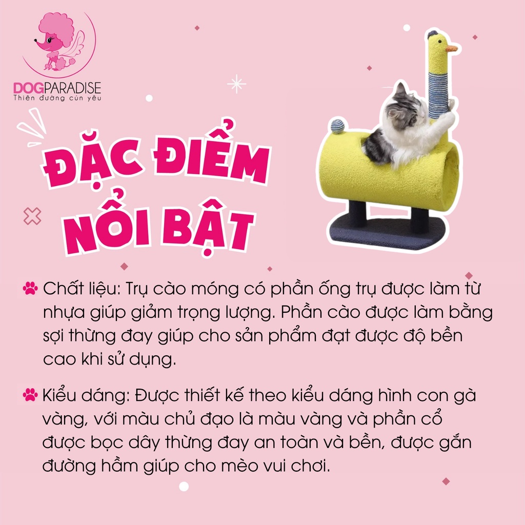Trụ cào móng đứng cho mèo đường hầm hình con gà vàng dễ thương 35*24*65cm - Dog Paradise