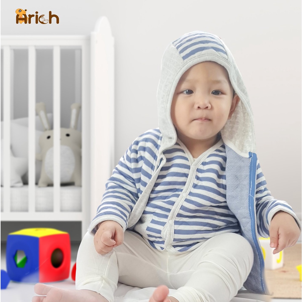 Combo ghi lê + áo khoác chần bông vải sợi tre Arich 9m-4y