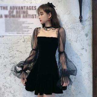 Đầm Chữ A Tay Phồng Phối Lưới Xinh Xắn Dành Cho Nữ