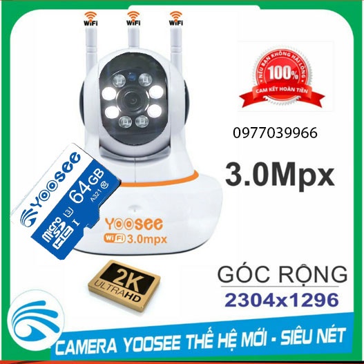 [kèm thẻ 32gb 64gb] Camera ip Yoosee 3 Râu 3.0 mới siêu nét ban đêm có mầu