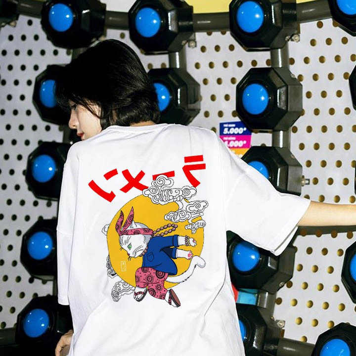 Áo thun tay lỡ ULZZANG cotton dáng unisex, áo form rộng in hình mèo bay | BigBuy360 - bigbuy360.vn
