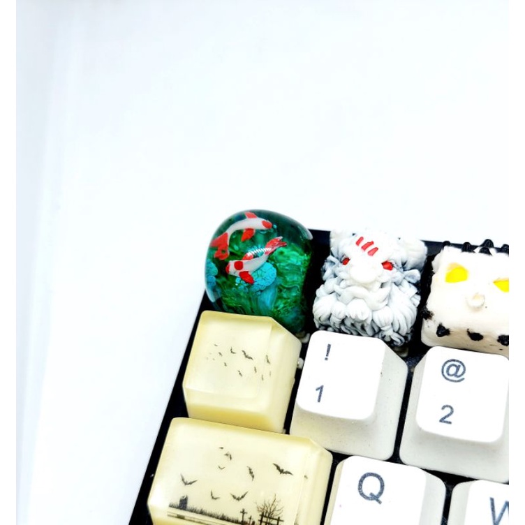 Keycap resin cá koi mini profile DOM tone lá trang trí bàn phím cơ gaming