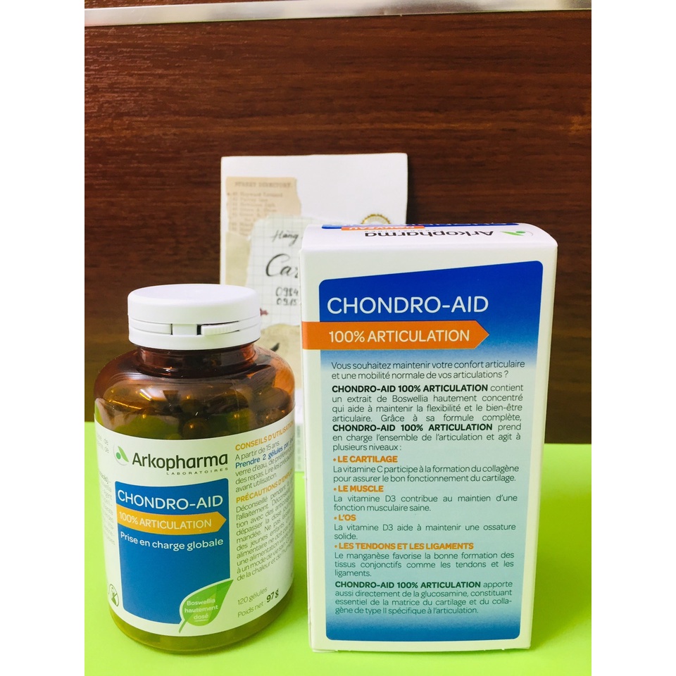 [mẫu mới] Viên bổ xương khớp Chondro - aid Arkopharma Pháp 120 viên Glucosamine