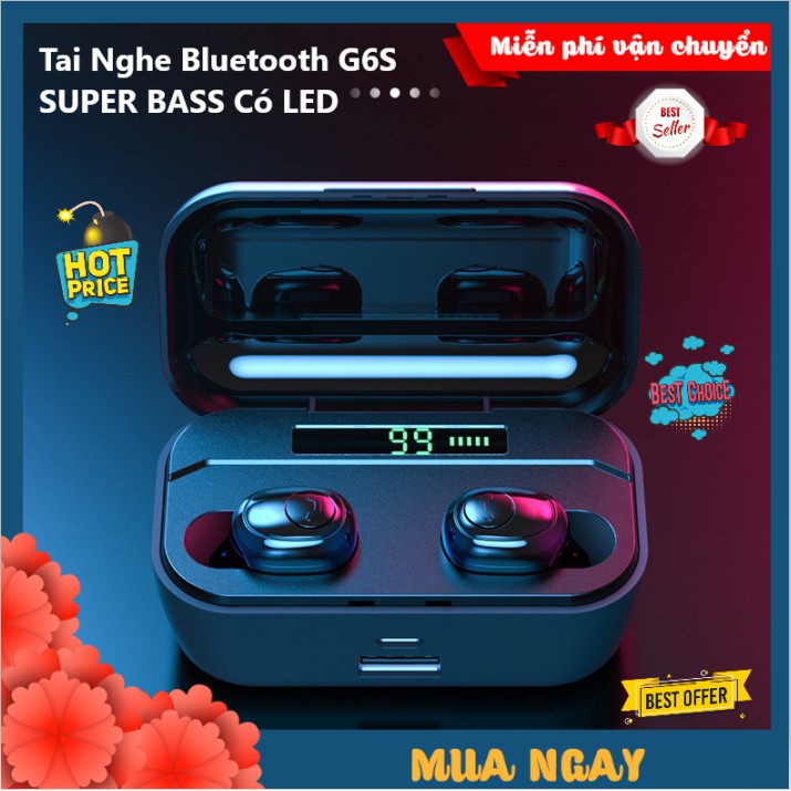 SIÊU PHẨM - Tai Nghe Bluetooth Không Dây Mini G6S Có Led Hiển Thị Dung Lượng Pin Của Dock Và Tai nghe