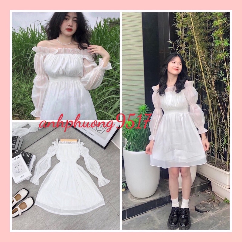 Váy Trễ Vai Bánh Bèo Voan Tơ 2 lớp🎀 Đầm Dự Tiệc rớt Vai Màu Trắng🎀Áo lệch vai dài tay tiểu thư 2 lớp vintage Ullzang | BigBuy360 - bigbuy360.vn