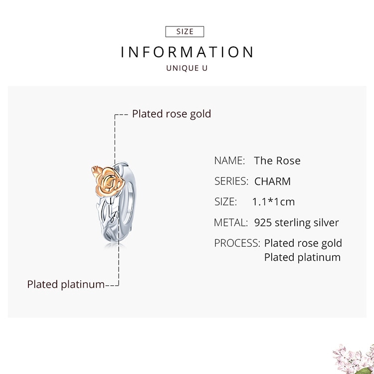 Hạt charm BAMOER BSC147 bằng bạc 925 hình bông hoa màu vàng hồng trang trí đồ trang sức