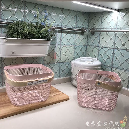 Giỏ hồng lưới thép quai gỗ RISATOPRP đựng đồ đa năng,  giỏ đựng hoa quả, trang trí nhà cửa