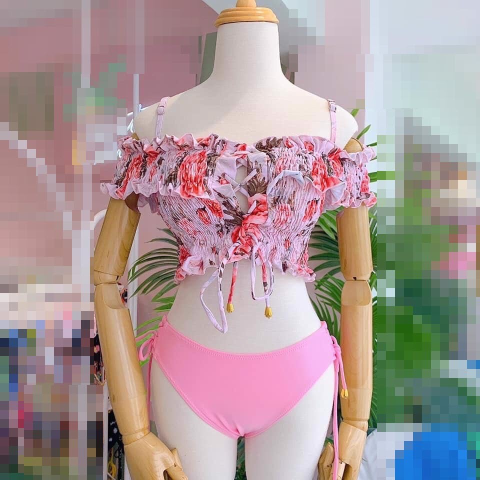 [Hàng Nhập] Bikini, Đồ Bơi Hai Mảnh Trễ Vai Hồng Dâu Siu Xinh #adn9637