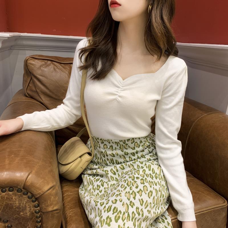 Spring and Autumn New Knit Bottoming Shirt Women Korean Version Slim Slimming Long-sleeved Versatile Top