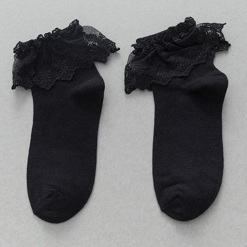 XIXI Tất Cotton Phối Ren Màu Trơn Phong Cách Lolita Thời Trang Cho Nữ