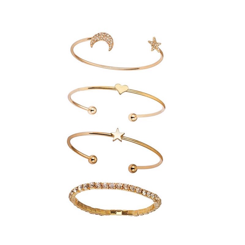 Set 4 Vòng Tay Hợp Kim Hình Ngôi Sao / Mặt Trăng Đính Đá Xinh Xắn Cho Nữ