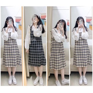 Set váy yếm kẻ caro be