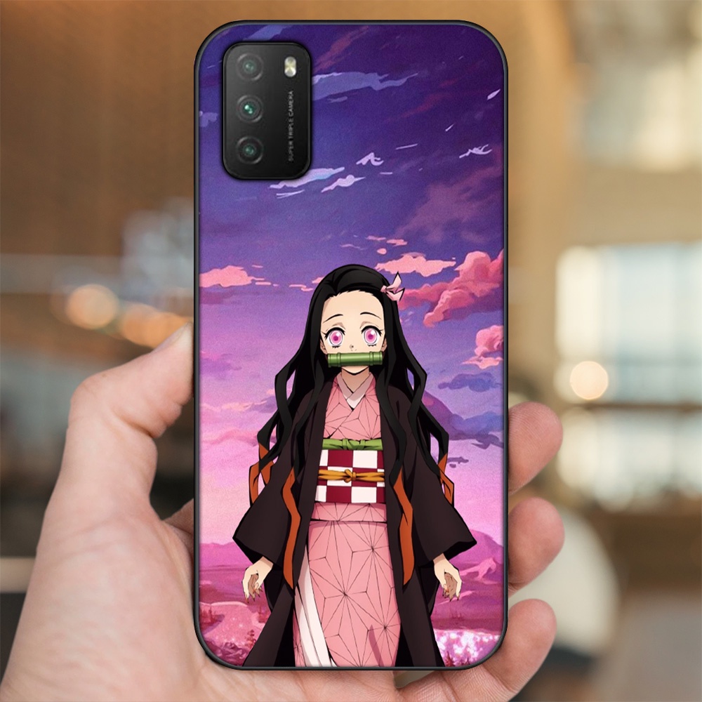 Ốp lưng Xiaomi Poco M3 viền đen in hình Nezuko Kimetsu no Yaiba