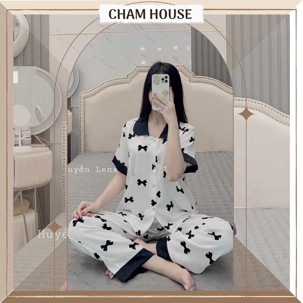 Đồ bộ pijama lụa, độ pijama tay ngắn quần dài họa tiết cao cấp, chất vải mềm mịn Piti Shop