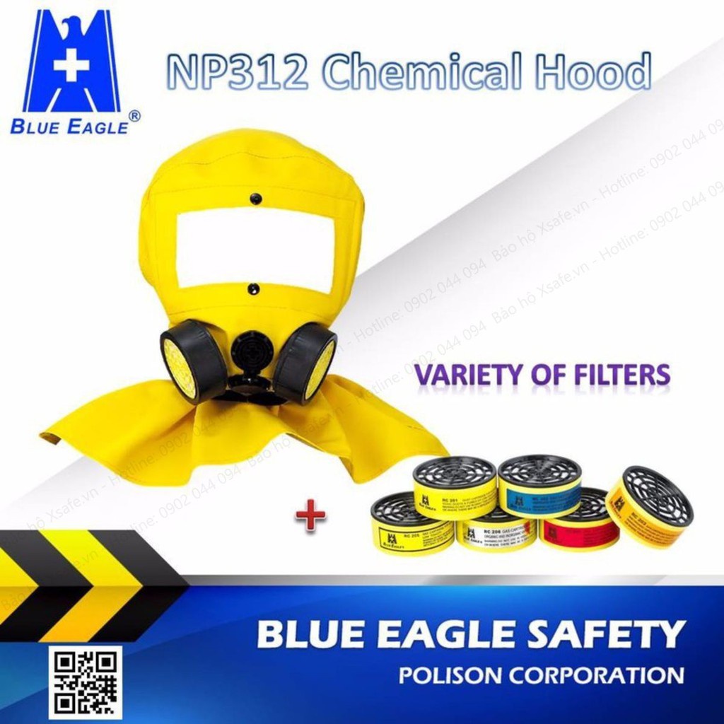 Mặt nạ chống hóa chất trùm đầu Blue Eagle NP312 vùng quan sát rộng, chống bụi, hóa chất, vi khuẩn... [XTOOL][XSAFE]