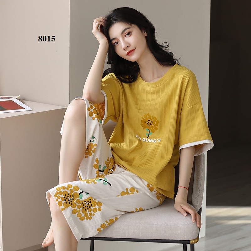 XK8015 Bộ mặc nhà nữ hè quần lửng hàng nhập